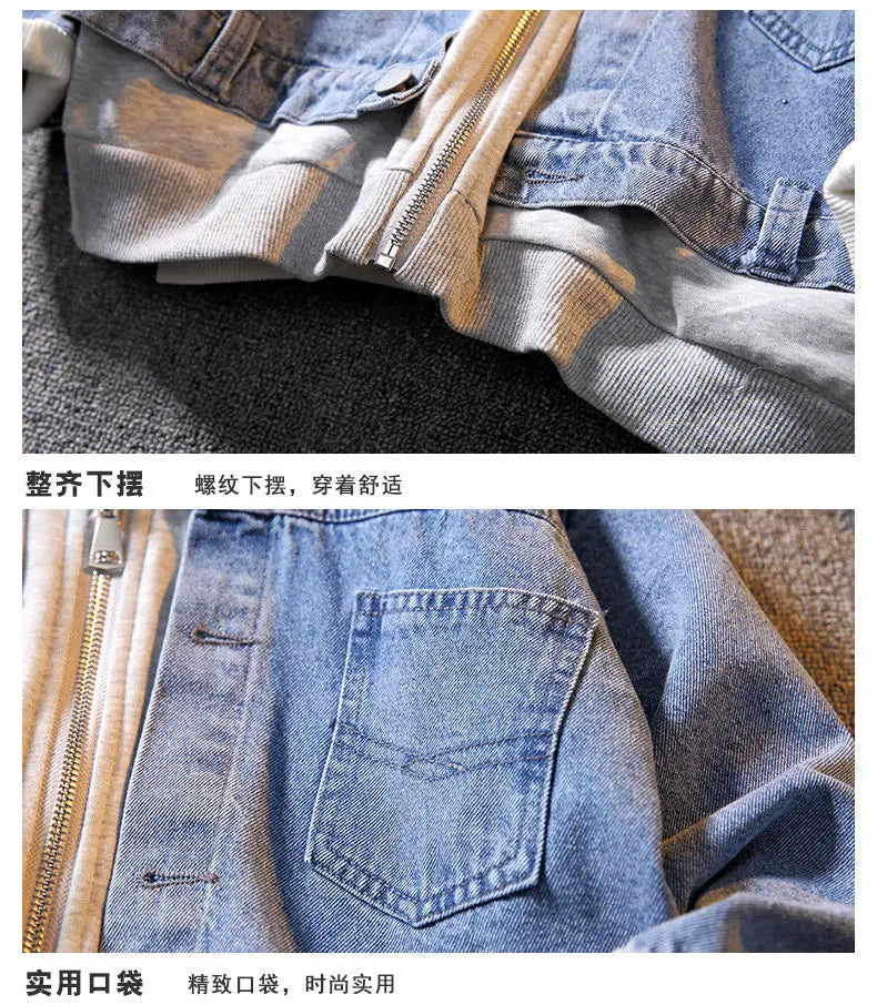 Teenage Boys Denim Jacket Spring and Autumn New Children's hooded casual Korean version jacket