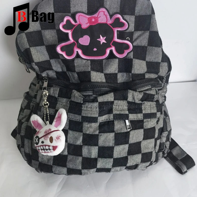 Harajuku Women Girl Cute Little skull Lattice Shoulder Bags Backpack Students Large Capacity Backpacks book bag Computer Handbag