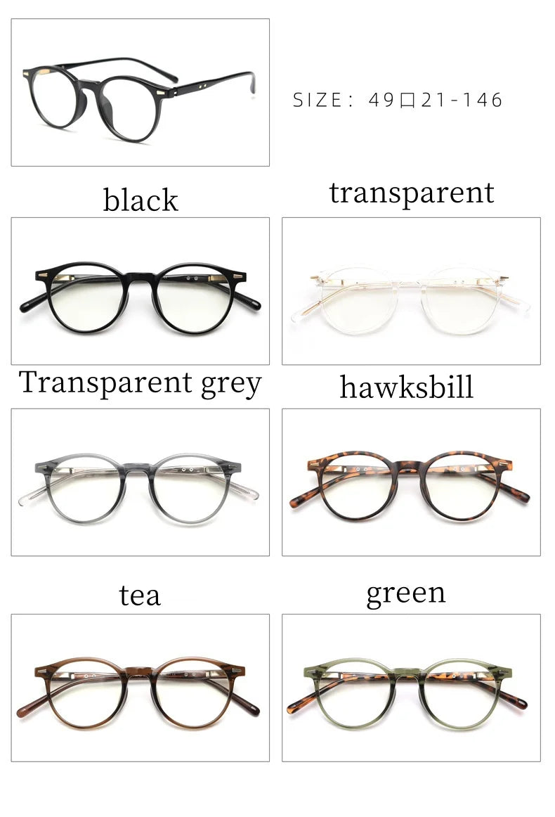 K-Style of Retro Literary Small Round Frame Tr90 Pin Glasses Frame for Men and Women Anti-Blue Light Glasses