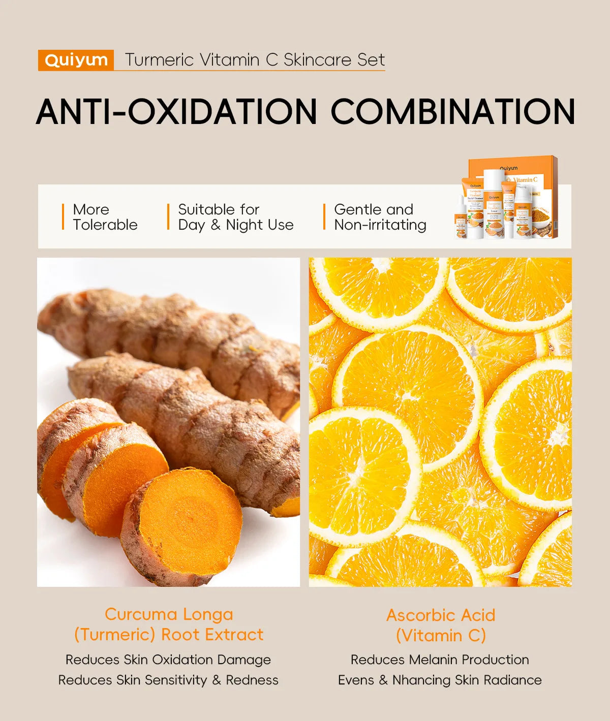 Vitamin C Kurkuma Gesichts-Set feuchtigkeitsspendend, straffend, 5-teiliges Set: Gesichtsreiniger, Toner, Essenz, Augenbehandlung, Feuchtigkeitspflege, Hautpflege