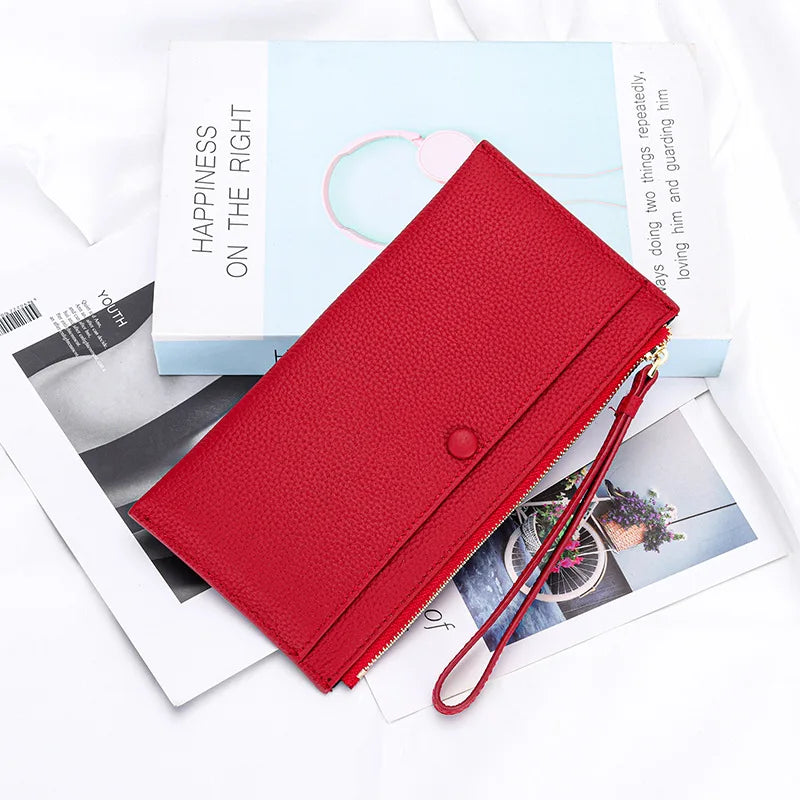 Genuine Leather Women Long Wallet Female Wallets Ladies Clutch Cow Leather Coin Purse Credit Card Holder Wrist phone purse