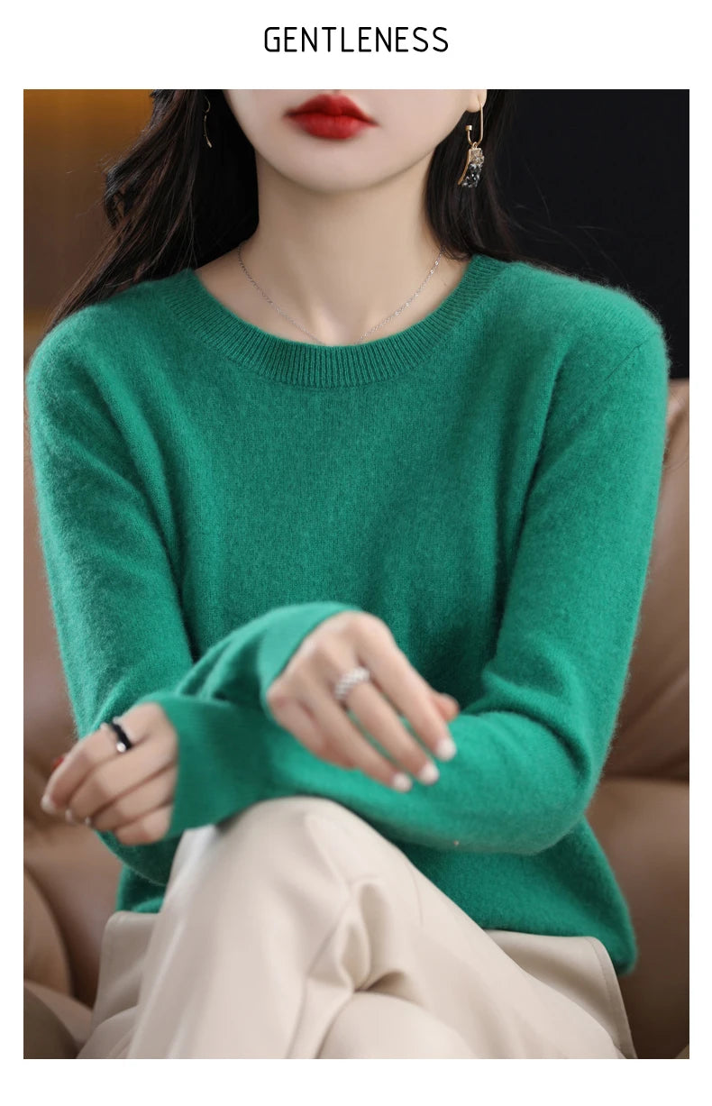 Women 100% Merino Wool Sweater O-Neck Long Sleeve Cashmere Knitwear Pullover Aliselect Fashion Autumn Winter Clothing Tops