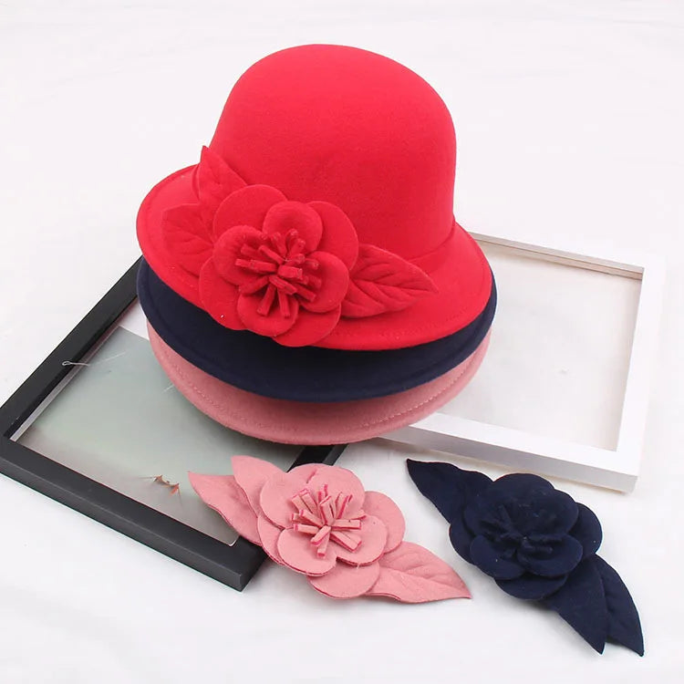2025 Autumn and Winter New Woolen Hat for Women, Three-dimensional Big Flower Fashion Hat, Temperament Top Hat