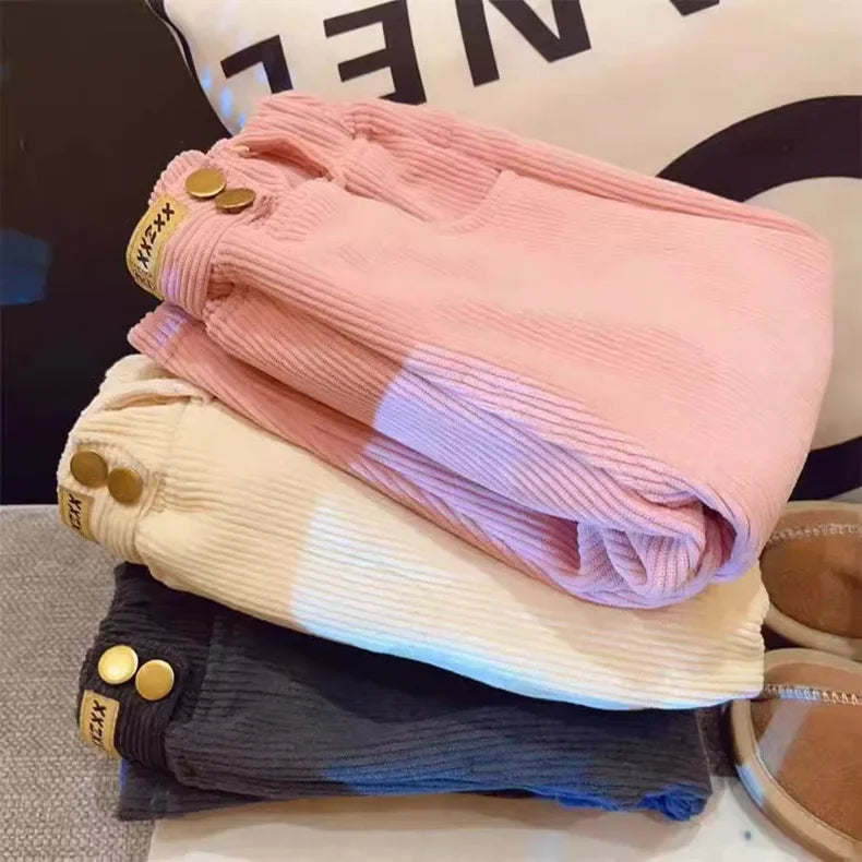 Kids Warm Pants Boy Girls Autumn Winter Corduroy Thick Outer Wear Sports Trousers 1-9Y Children Clothes Casual High Waist Pants