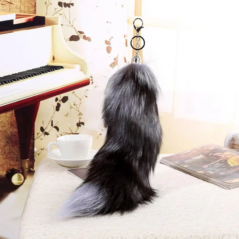 1Pcs Huge Real Fox Tail Keychain Tassel Bag Cosplay Toy Handbag Accessories Hook Pendant Halloween Cosplay
