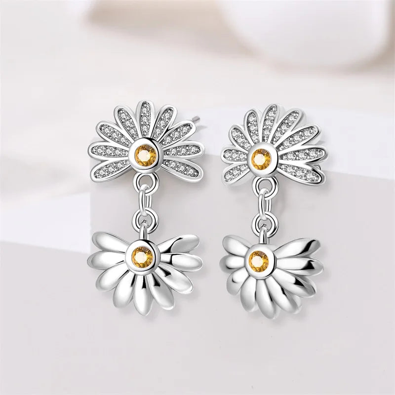 925 Sterling Silver Green Lucky Clover Yellow Daisy Bamboo Earrings  for Women Bee Butterfly Ear Studs Elegant Party Jewelry
