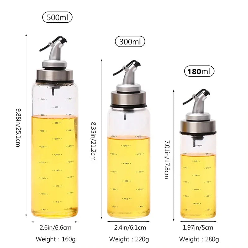 1PCS 180/300/500ml Oil Bottle High Borosilicate Glass Dispenser With Scale Quantitative Sauce Vinegar Cooking Kitchen Supplies