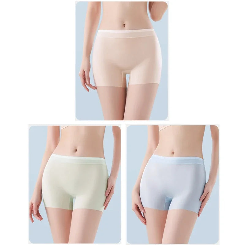 3PCS Summer Ice Silk Women Underwear High Waist Seamless Quick-Dry Anti-Static No Show Panties Plus Size Safety Shorts Invisible