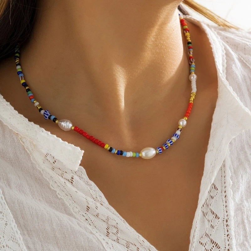 Handwoven Necklace Fashion Accessory Neck Jewelry Colorful Beads Necklaces XXFB