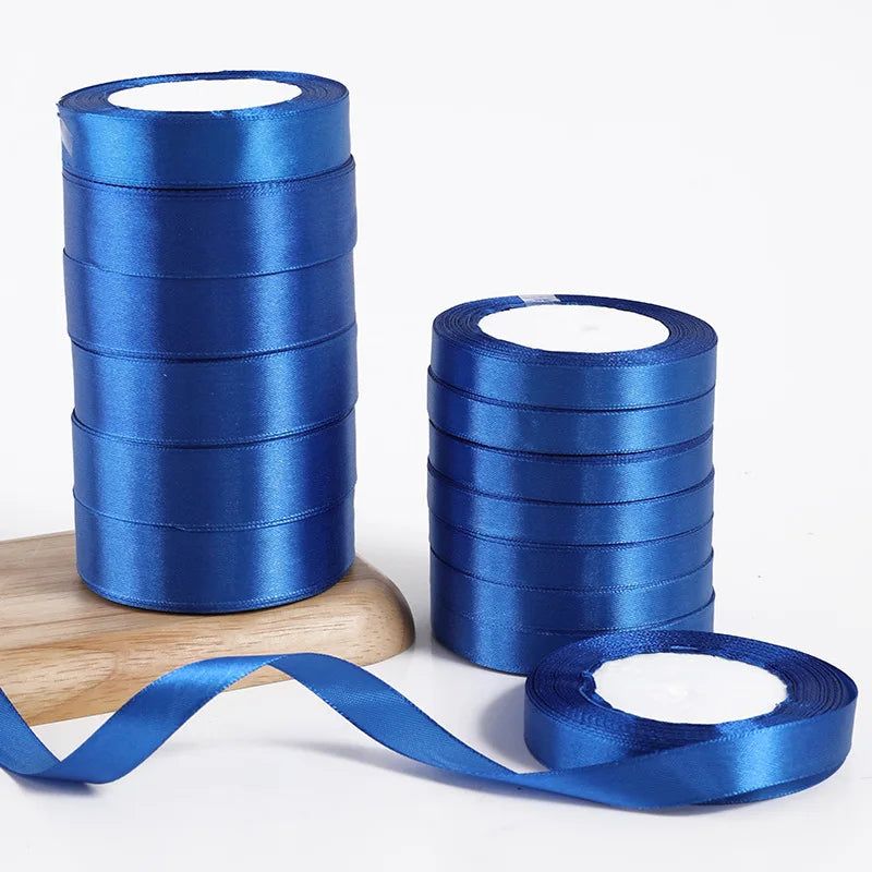 6mm~50mm Royal Blue Satin Ribbon 25Yards/roll Single Face Gift Wrapping Christmas New Year Apparel Sewing Fabric Gift Ribbon
