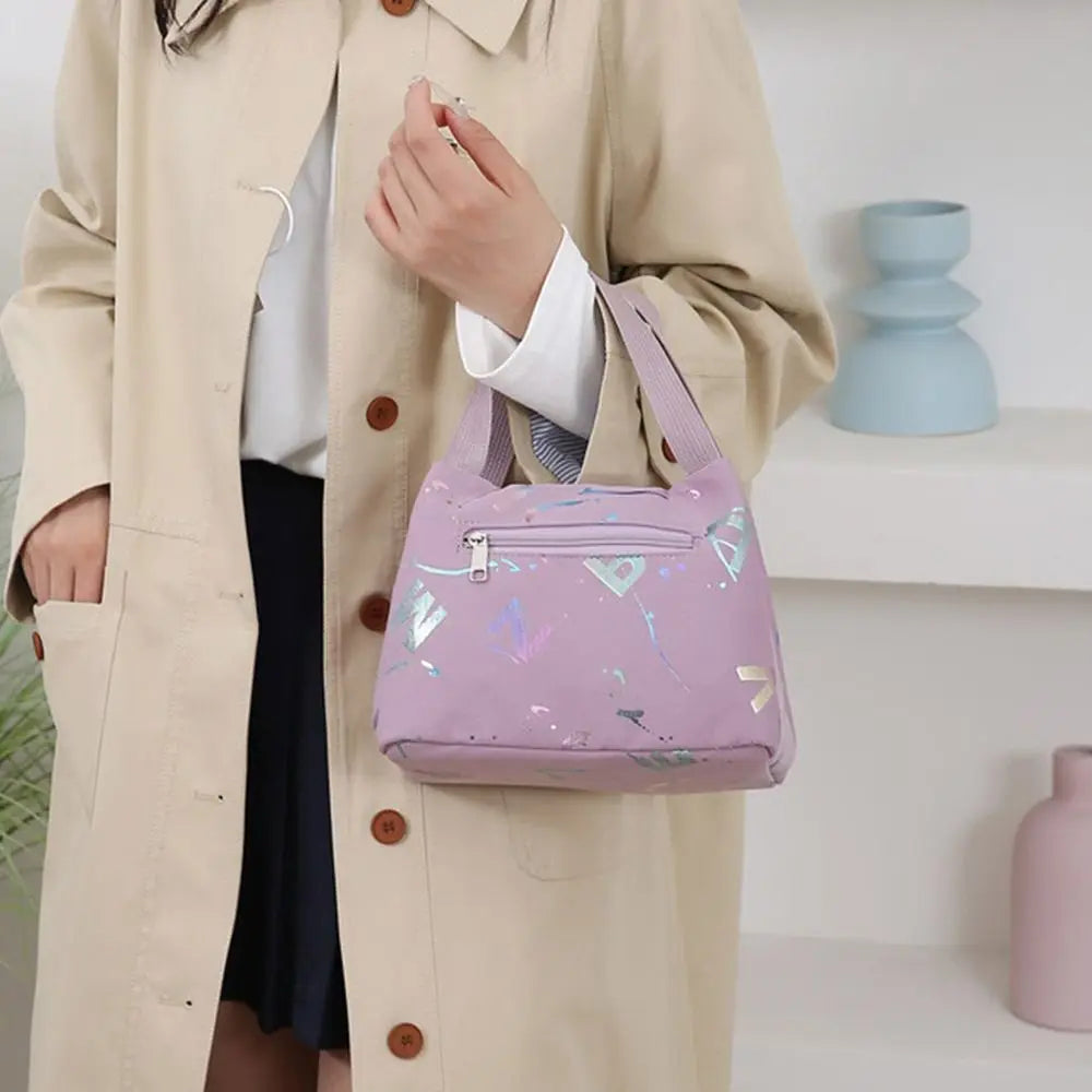 New Bronzing Printing Handbag Oxford Cloth Waterproof Tote Bags Large Capacity Lunch Bag Simple Versatile Shopping Handbag