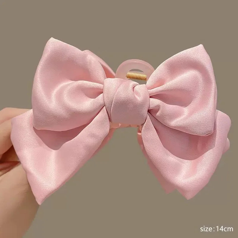 Cream Large Bow Hair Clip Claw for Women Korean Style elegant shark clip Fashion Girls Hair Clamp