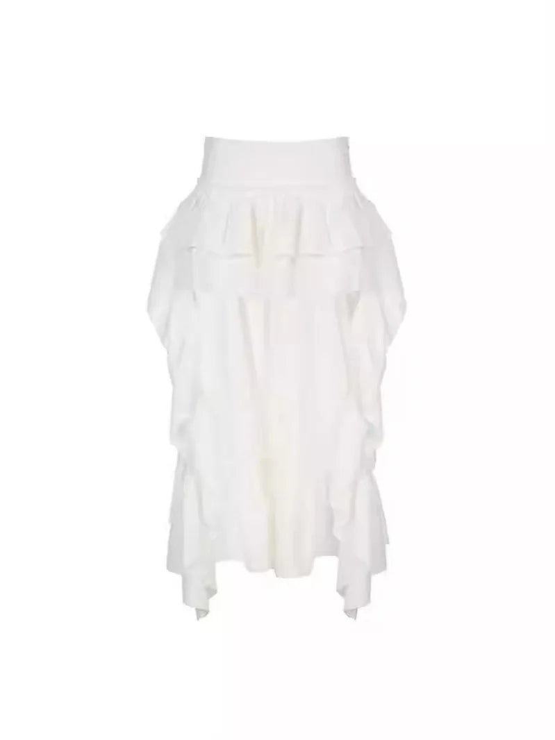 Sexy Party Long Tail Short Skirt Irregular Hem Pure Color Half-length Skirt Women's A-line Skirt Standard Fit Autumn 2025