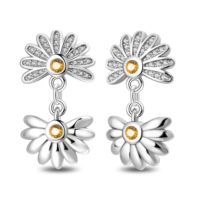 925 Sterling Silver Green Lucky Clover Yellow Daisy Bamboo Earrings  for Women Bee Butterfly Ear Studs Elegant Party Jewelry