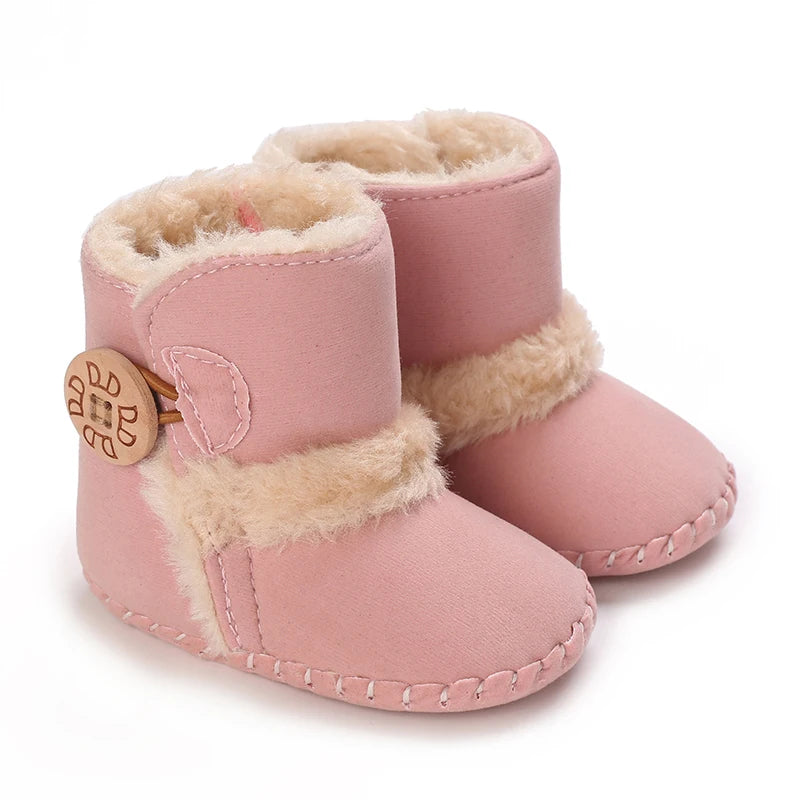 0-18 Month Old Baby Warm Shoes With Semi Rubber Sole Anti Slip and Plush Snow Boots For Autumn and Winter