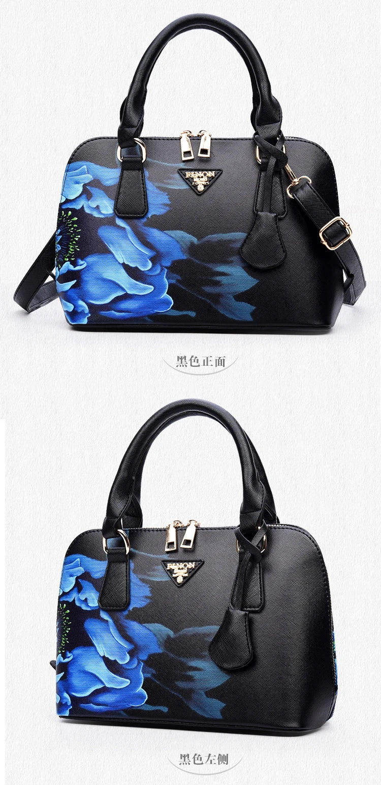Fashion Elegant Shell Bag Women Flower Printing Totes Shoulder Crossbody Bags High Quality PU Leather Luxury Handbags for Women