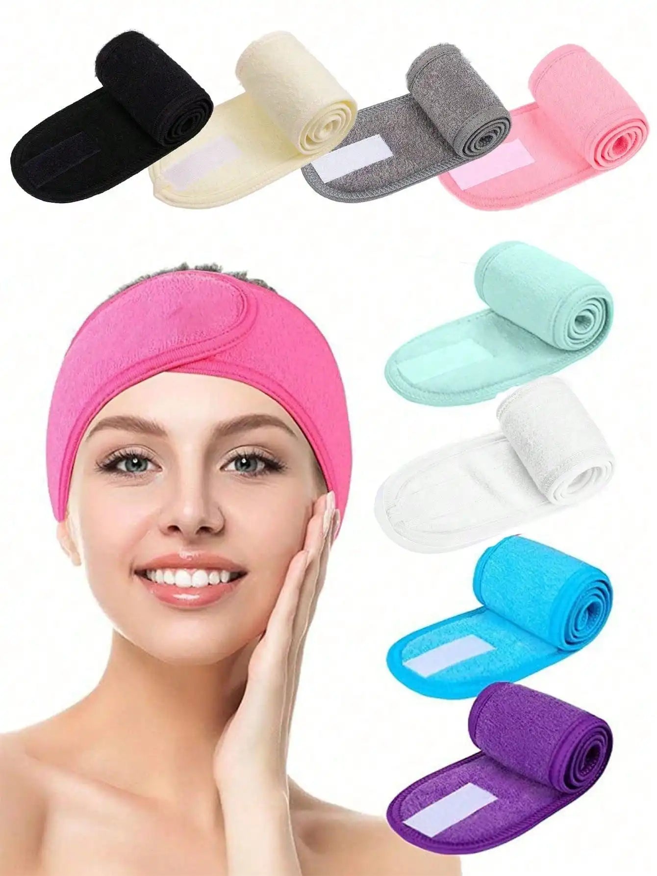 3Pcs Women'S Makeup, Face Wash, Solid Color Velcro Headbands, Sports Yoga Headbands, Spa Bathroom Headbands