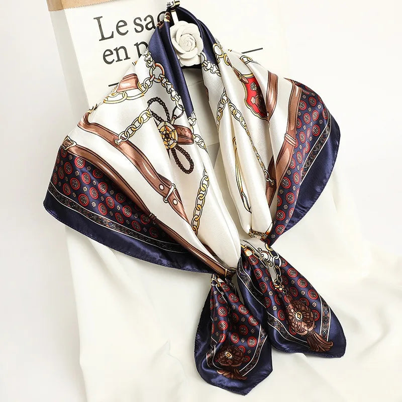 90*90CM Damen-Halstuch für den Kopf, Seidenkopftuch, Foulard aus Satin, Halstuch, Luxuriöser Seidenschal für die Handtasche, SJ02