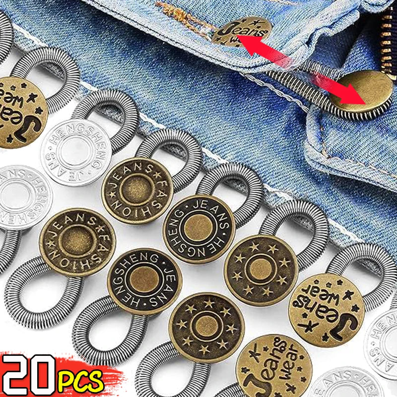 1/20PCS Jeans Waist Extender Button Adjustable Retractable Elastic Spring Buttons DIY Pants Jeans Free Sewing Waist Extenders
