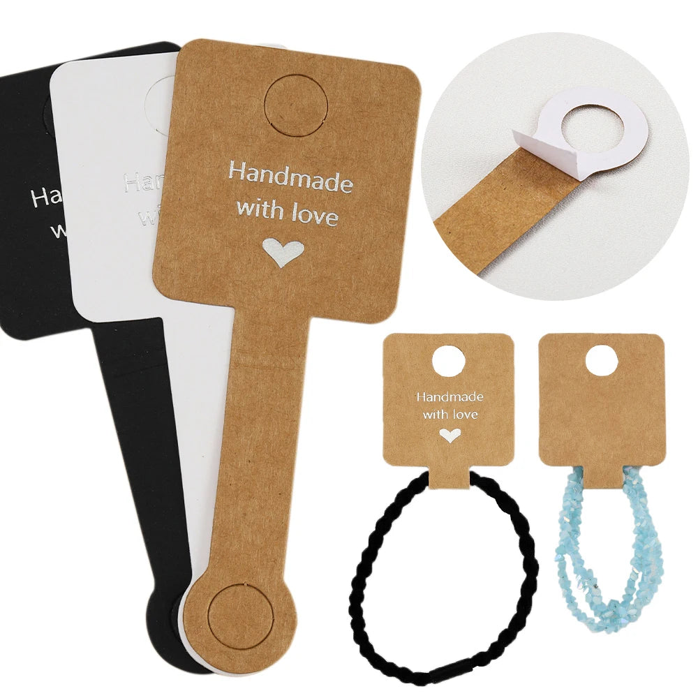 50pcs 4x10cm Self Adhesive Bracelet Display Card Jewelry Holder Cardboard Half-fold Card with Sticker for Jewelry Packaging