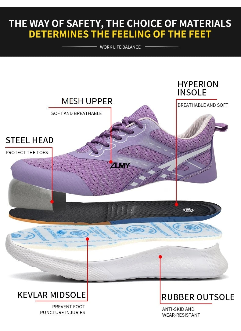 ZLMY Neue Sicherheitsschuhe für Damen, Stahlkappen-Sneaker, leichte Arbeitsschuhe, durchtrittsichere Arbeits-Sicherheitsstiefel für Damen und Herren