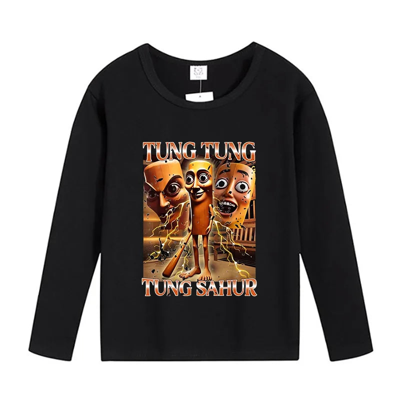 Italian Brainrot Long Sleeve T Shirt Boy Girl Autumn Clothes Tung Tung Sahur Kids Cotton Tees Tralalero Tralala Children Tops