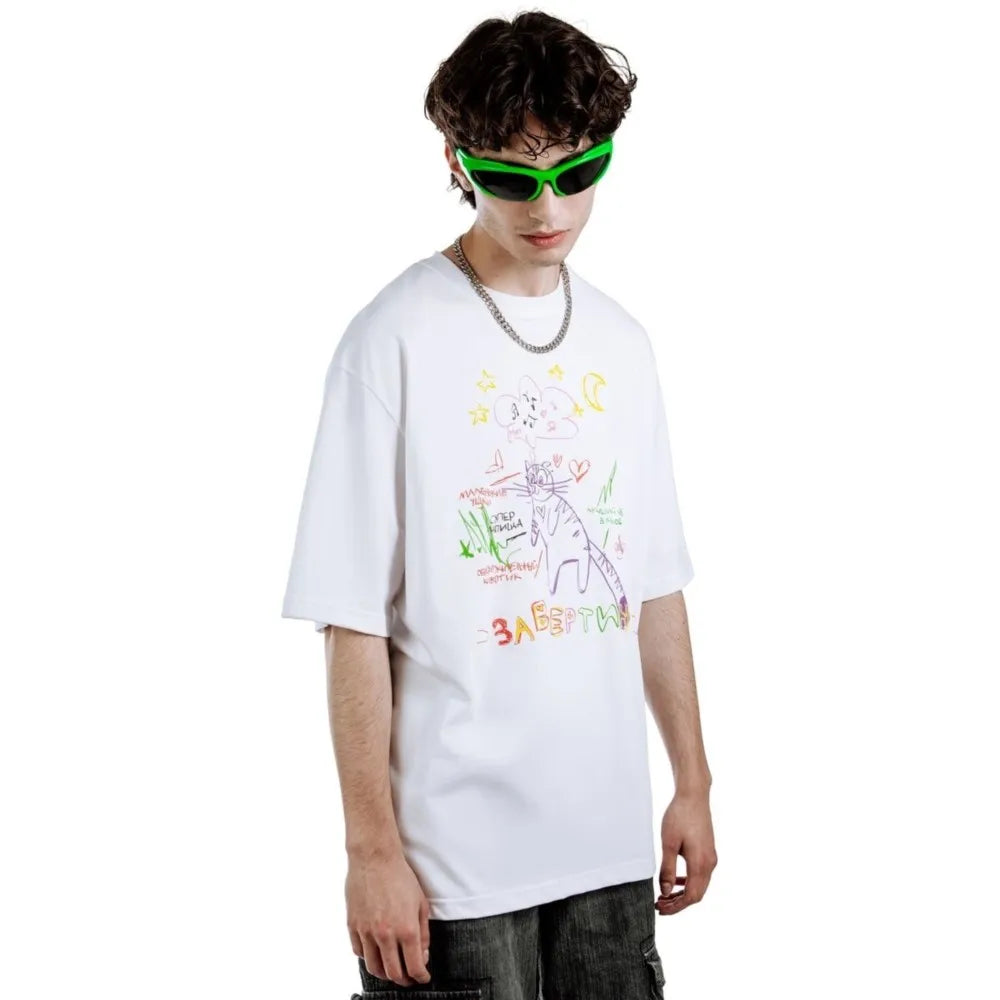 Streetwear Men's Clothing Cotton Cat Graphic Print Korean Fashion Harajuku Goth Y2k Hip Hop Short Sleeve Top Tee Oversize Tshirt