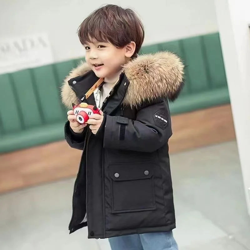 -30℃ Winter Kids Jackets Padded Cotton Clothes Coats Boys Girls Thick Plus Velvet Warm Parka Hooded Outerwear Snowsuit 5-12Y