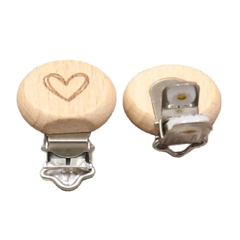 5Pcs Round Printing Beech Wood Teething Clip Chew Soother Pacifier Clip Chain For Nipple Chain Clip Nursing Product Wholesale