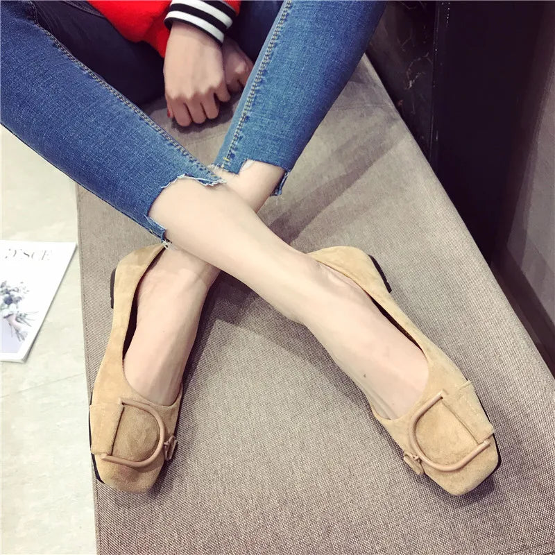 Flat Shoes for Women Spring 2023 New Suede Square Toe Shallow Cut Flat Bottomed Lefu Soft Bean Shoes Ladies big size 44 45 46