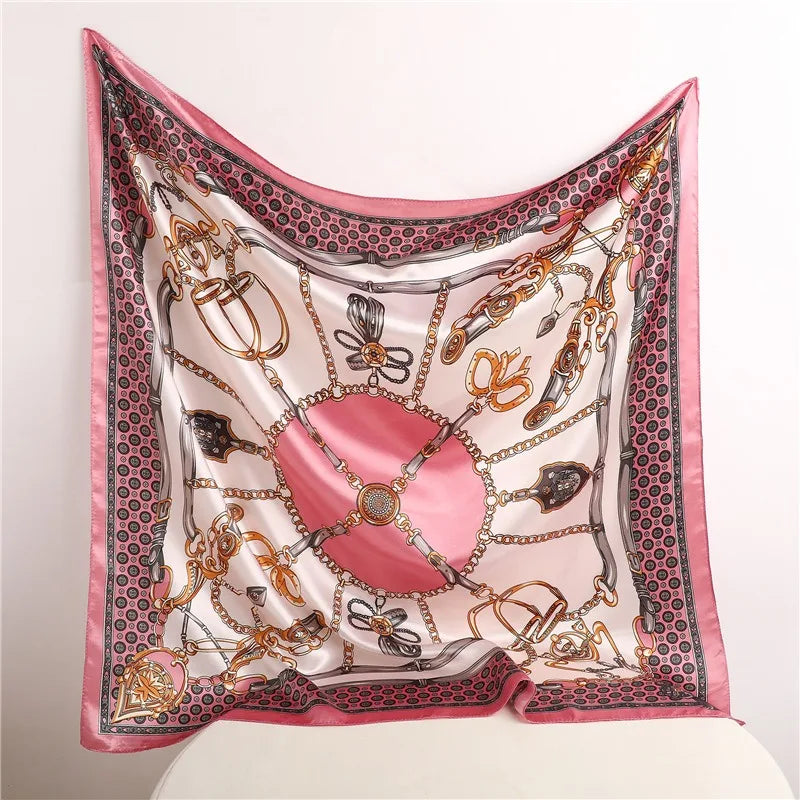 90*90CM Damen-Halstuch für den Kopf, Seidenkopftuch, Foulard aus Satin, Halstuch, Luxuriöser Seidenschal für die Handtasche, SJ02