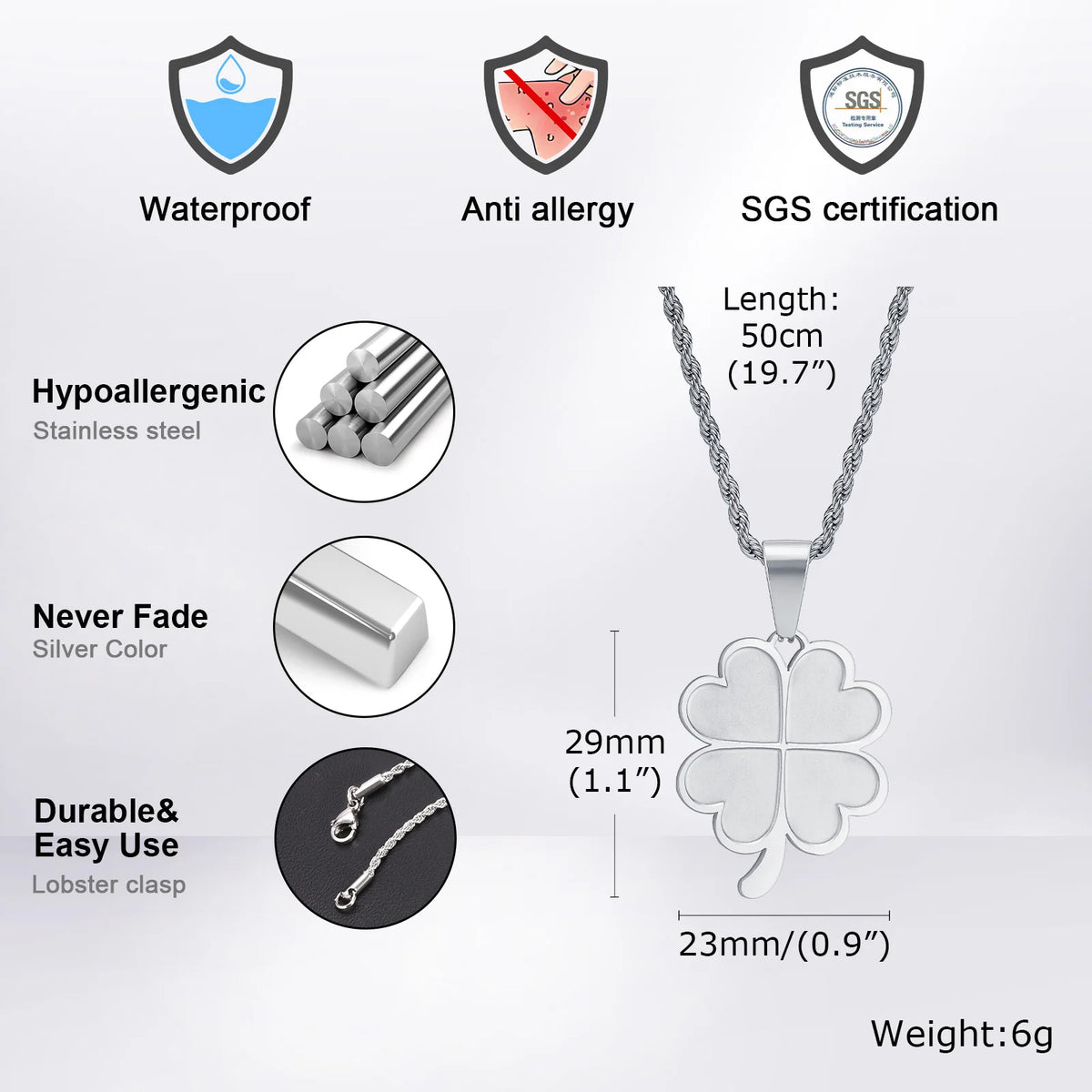 Lucky Leaf Necklaces for Men Women,Stainless Steel Four Leaf Clover Pendant Necklaces,Stylish Causal Jewelry Gifts