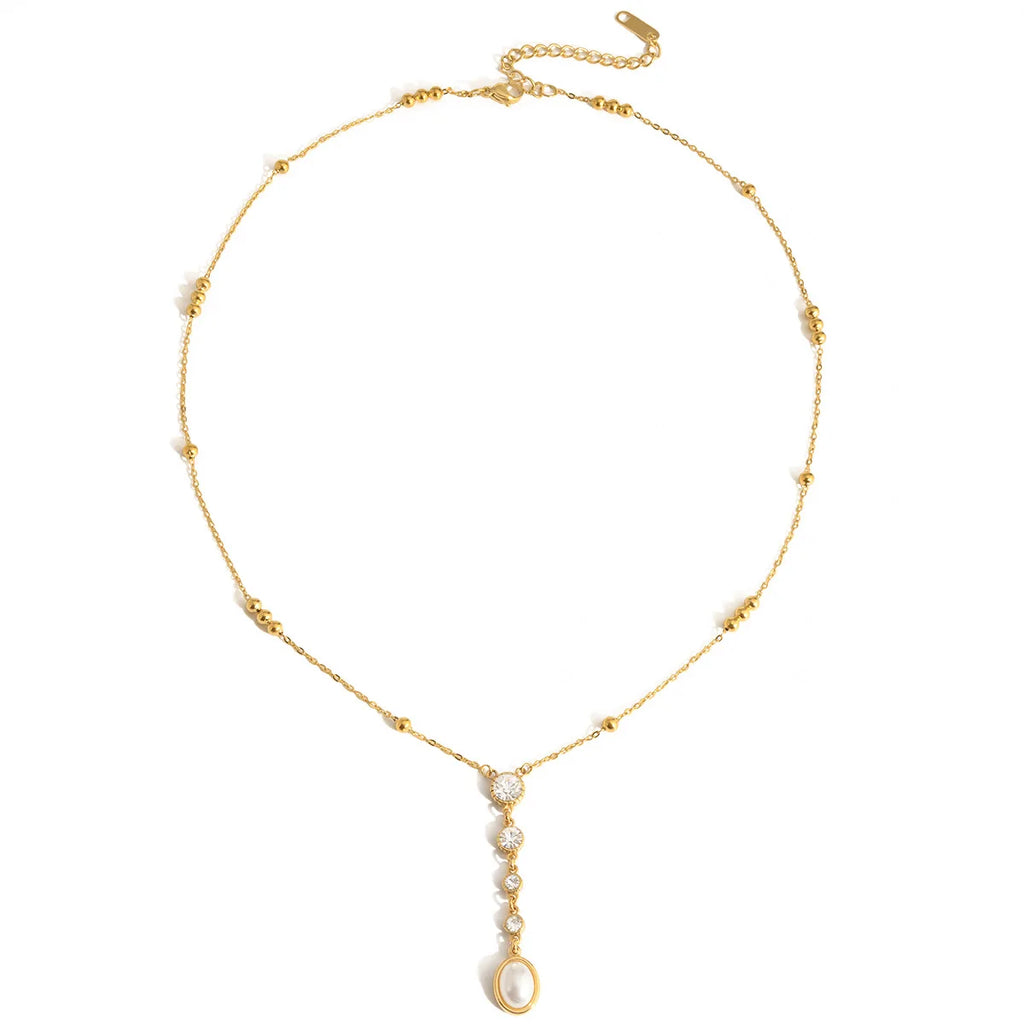 Ars 18k Gold Plated Stainless Steel Y Necklaces Pearl Tassel Necklaces Women's Multi Zircon Lariat Necklace Jewelry Gift for Her