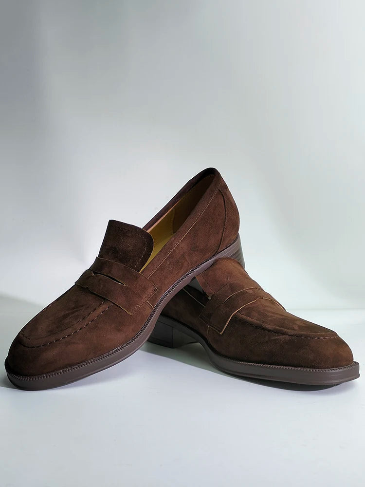 2025 NEW Trend Women Loafers Natural Suede Spring Autumn Ladies Low Block Heels Elegant Round Toe Black Brown Splicing Loafers
