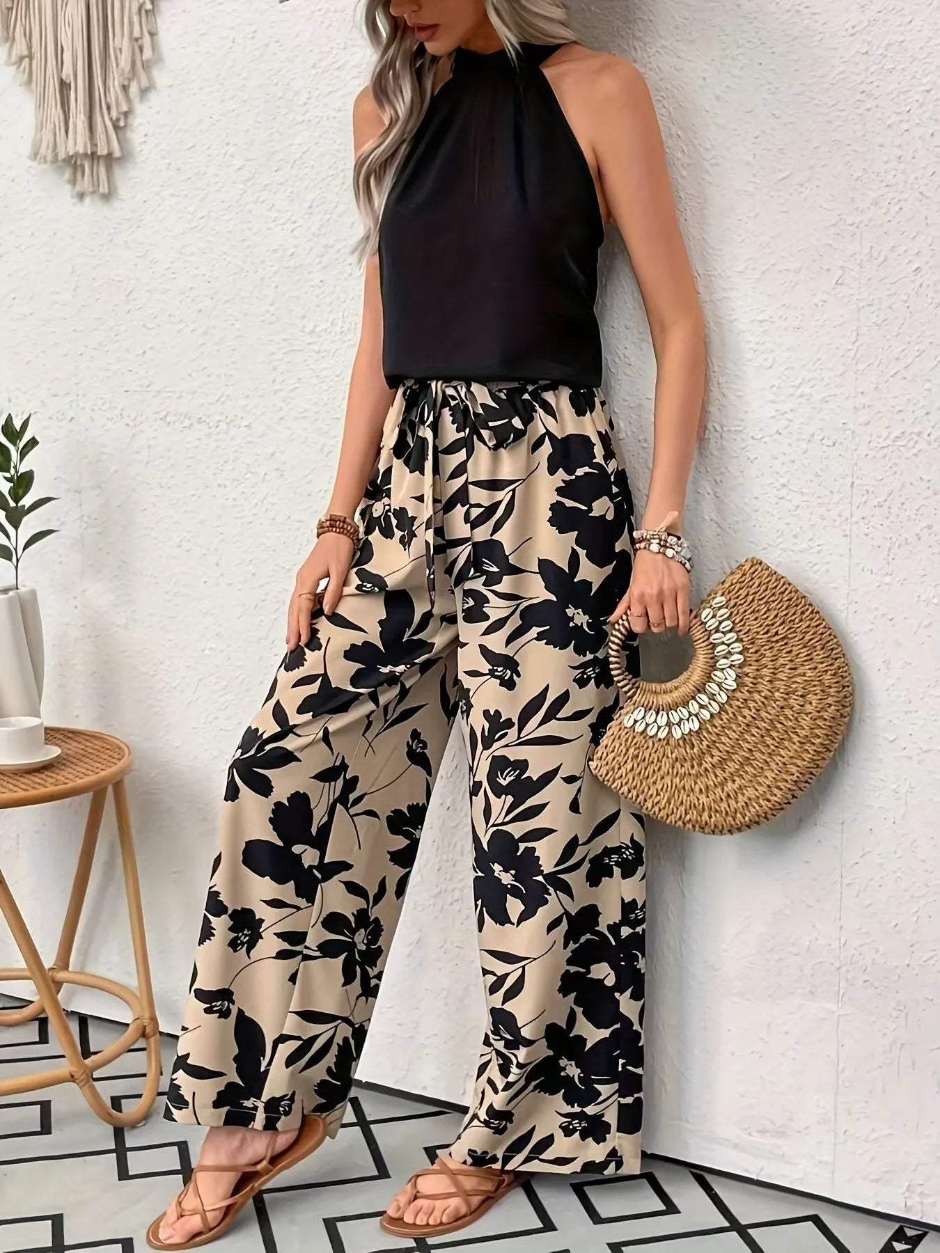 Women's Printed Wide Leg Pants Casual Elastic Waist Long Trousers Comfortable Fashion plus Size Women's Clothing