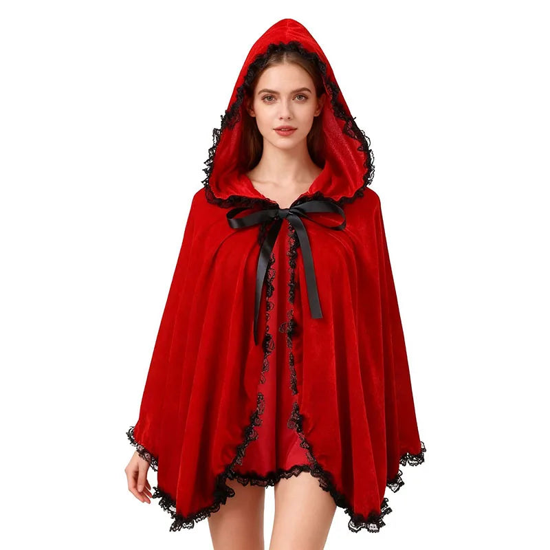 Halloween Costume Party Cosplay Red Hoodie Adult Performance Dress with Hooded Cape
