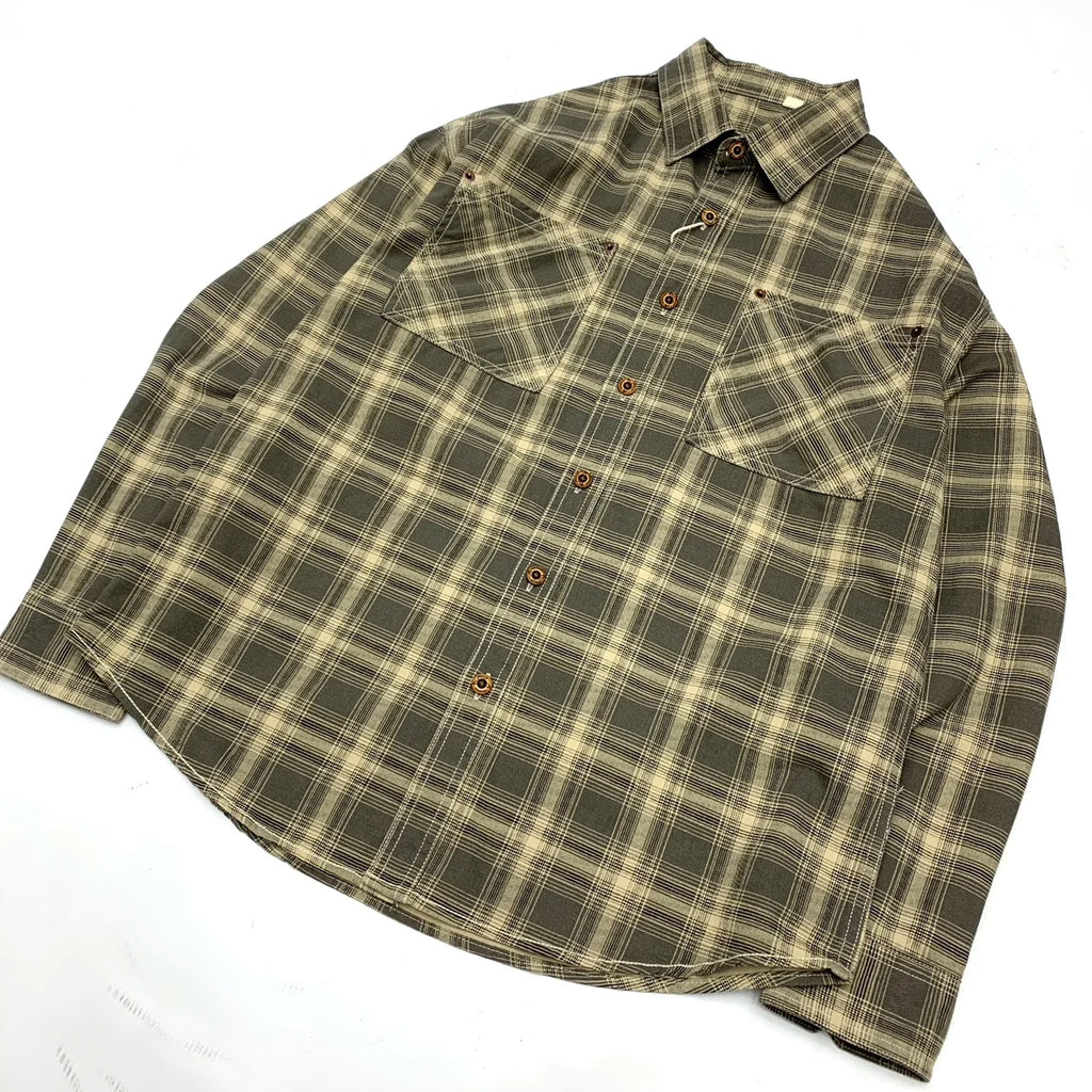 2025 Autumn New Japanese Retro Long-Sleeve Turn-down Collar Plaid Shirt Men's Fashion 100% Cotton Washed Loose Casual Blouses