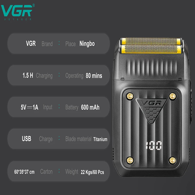 VGR Electric Shaver Professional Beard Razor Hair Trimmer Rechargeable Facial Shaving Barber Foil Bald Head Shaver For Men V-363