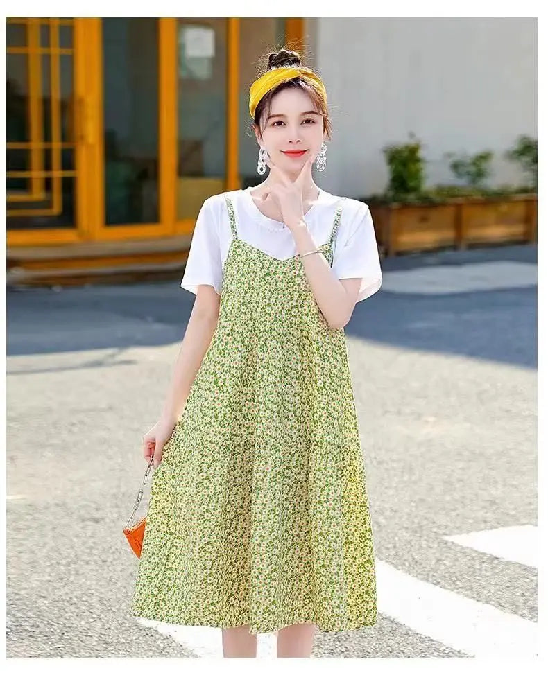 Maternity Dress Summer New Floral Dress Korean Version Casual Fashion Mom Loose Fresh Summer Dress Thin Pregnancy Dresses