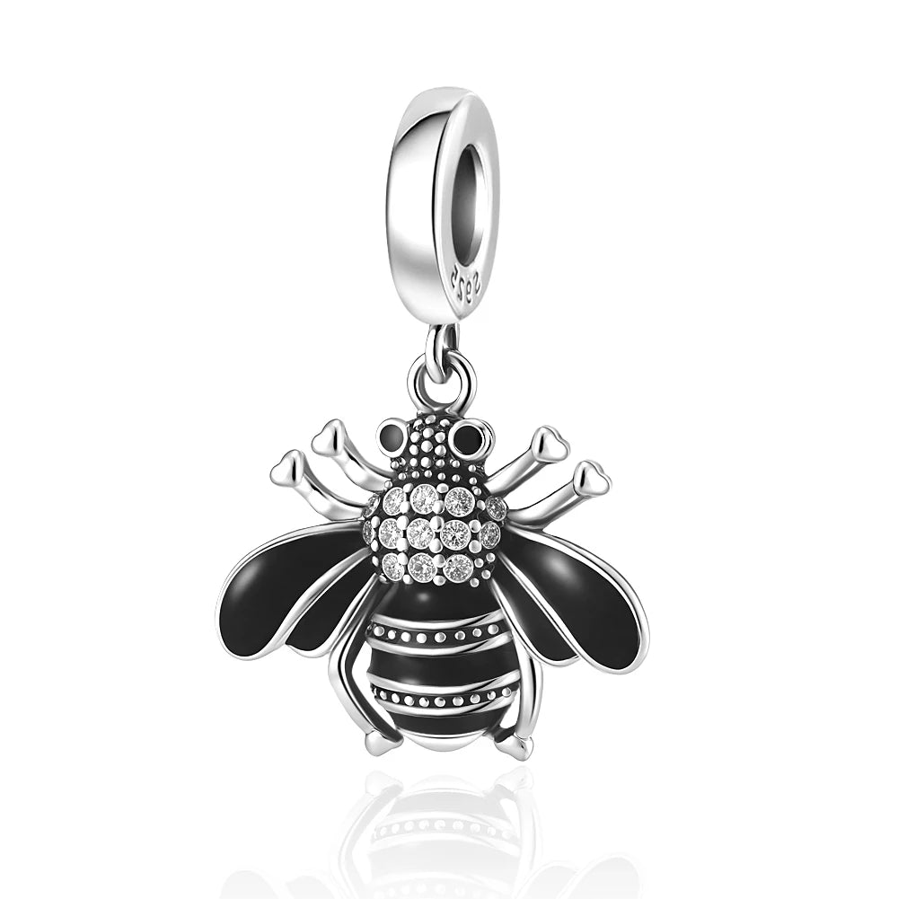 New Fashion 925 Sterling Silver Black Charms Spider Hat Car kitty Bee DIY Fine Beads Fit Original Pendant Women Bracelet
