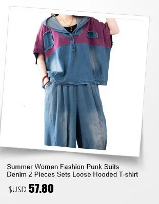 AmaxluluE 2025 Summer Women Denim Suits Loose Printed Two Pieces Sets Floral Outfit O Neck Tops Tees Vintage Jeans Fashion Pants