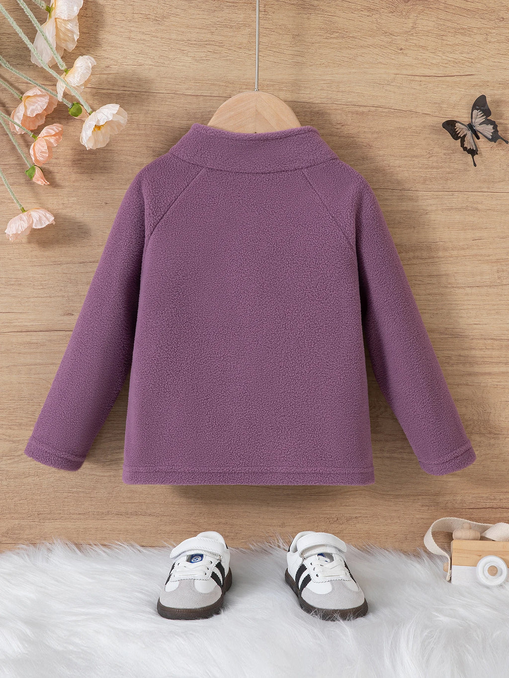 Girls Boys Autumn Winter New Hoodie Warm Leisure Tops Zipper Pullover Solid Color Long Sleeve Stand Collar Design  