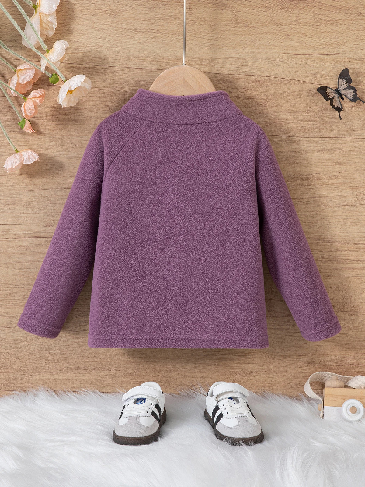 Girls Boys Autumn Winter New Hoodie Warm Leisure Tops Zipper Pullover Solid Color Long Sleeve Stand Collar Design  