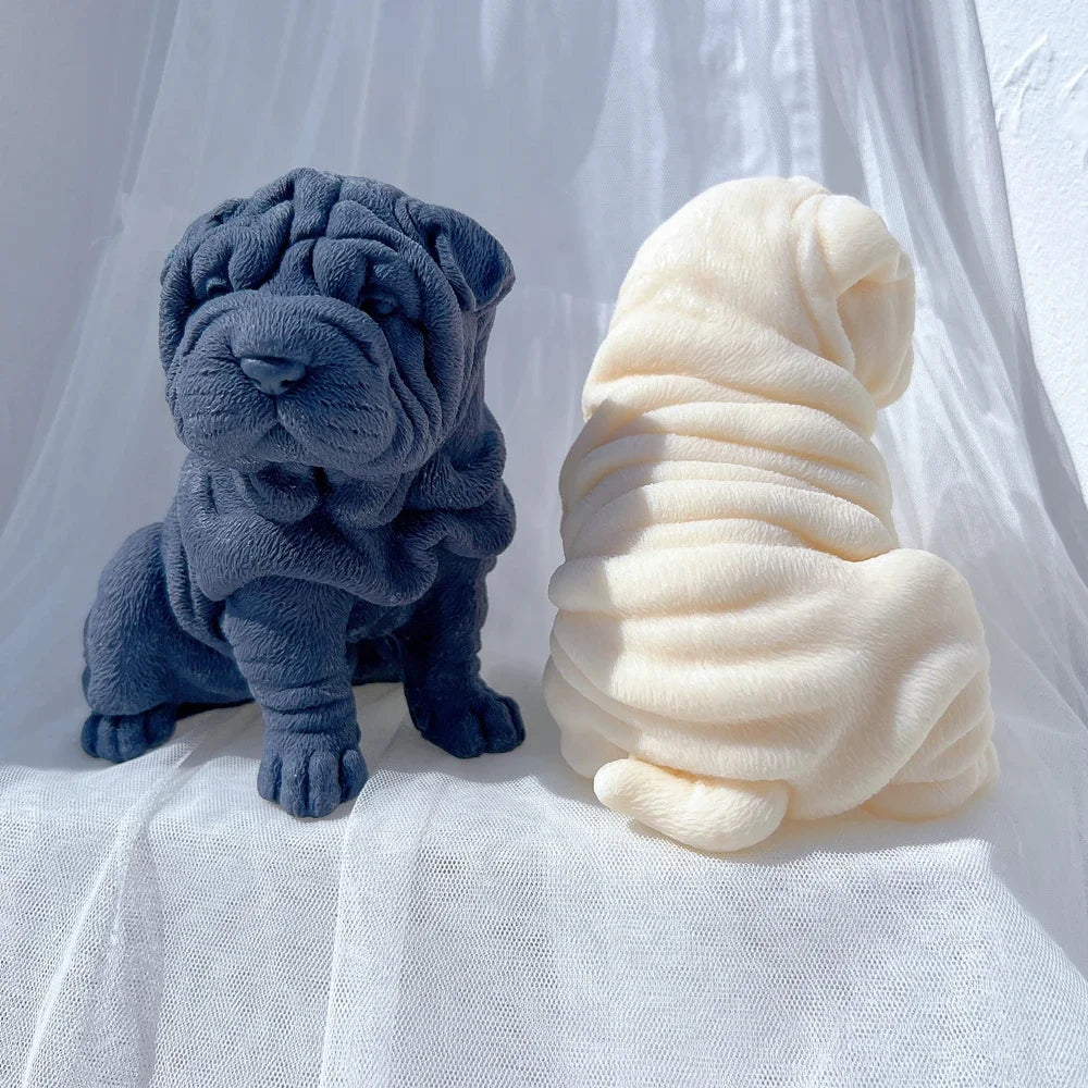 Shar Pei Dog Puppy Candle Mold Animal Puppies Soy Wax Silicone Mould Dog Lover Home Decor