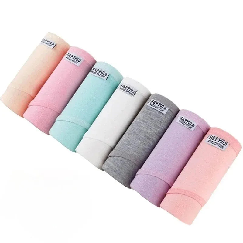 CHUANGERM 7 Pairs Women Solid‑Color Panties Soft Breathable Casual Briefs Cute Ladies Underpants For Daily Wear