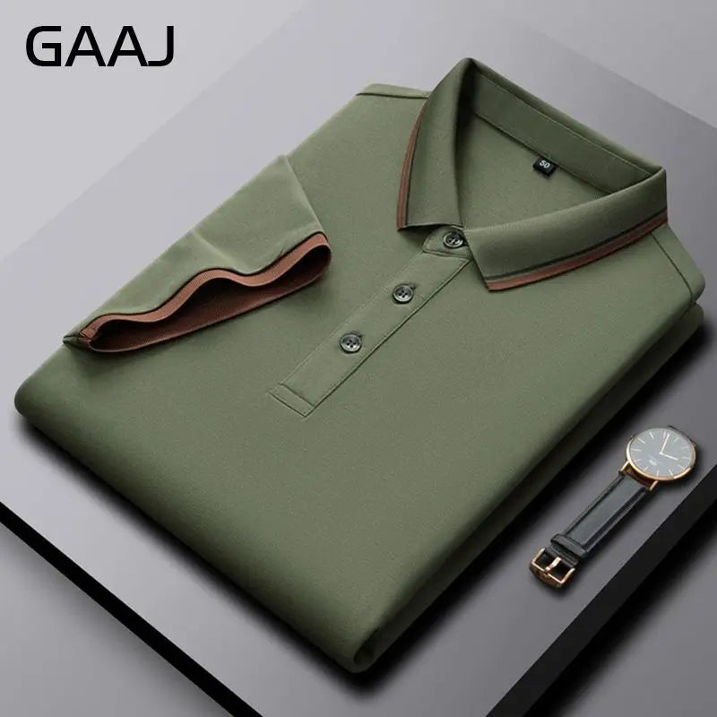 GAAJ Business Polo Shirt Men,Casual Brand Tops,Striped Collar T shirt,High Quality Cotton Tee,Social Poloshirt,Menswear Clothes