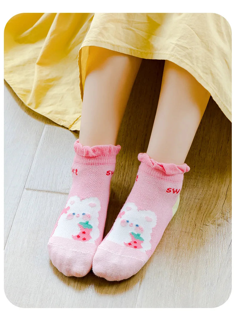 5 Paar/Los Kinder Baumwollsocken Mädchen Junge Baby Teenager Kinder Niedliche Cartoon Mode Weiches Netz für Sommer 1-12 Jahre Neue Schülersocken