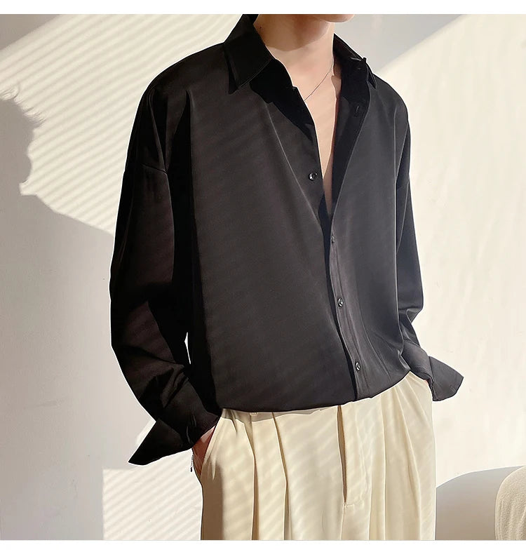 White Long Sleeved Shirt Men Oversized Fashion Social Mens Dress Shirt Korean Loose Ice Silk Shirt Mens Office Formal Shirts