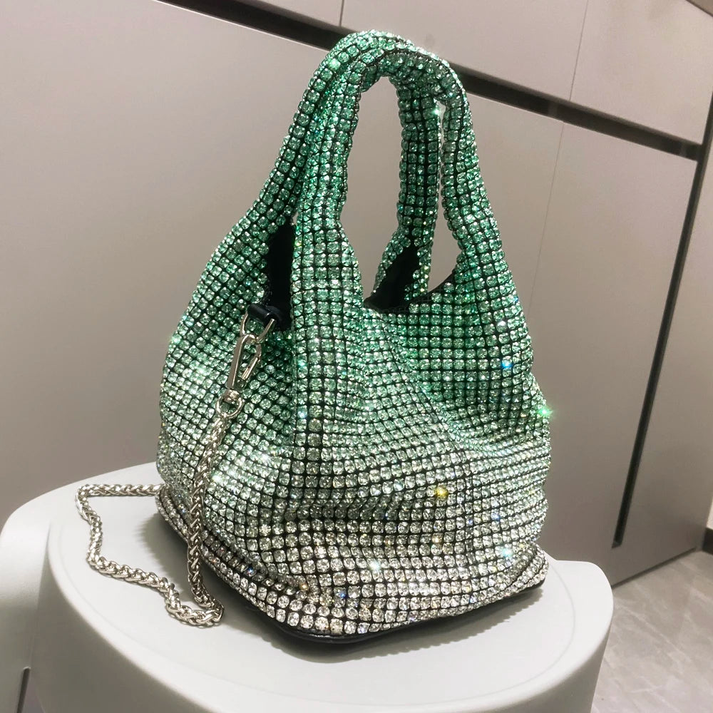 Shiny Crystal Clutch purse bucket Shoulder bag rhinestone Handmade purses and handbags luxury Designer Evening clutch Bag Purse
