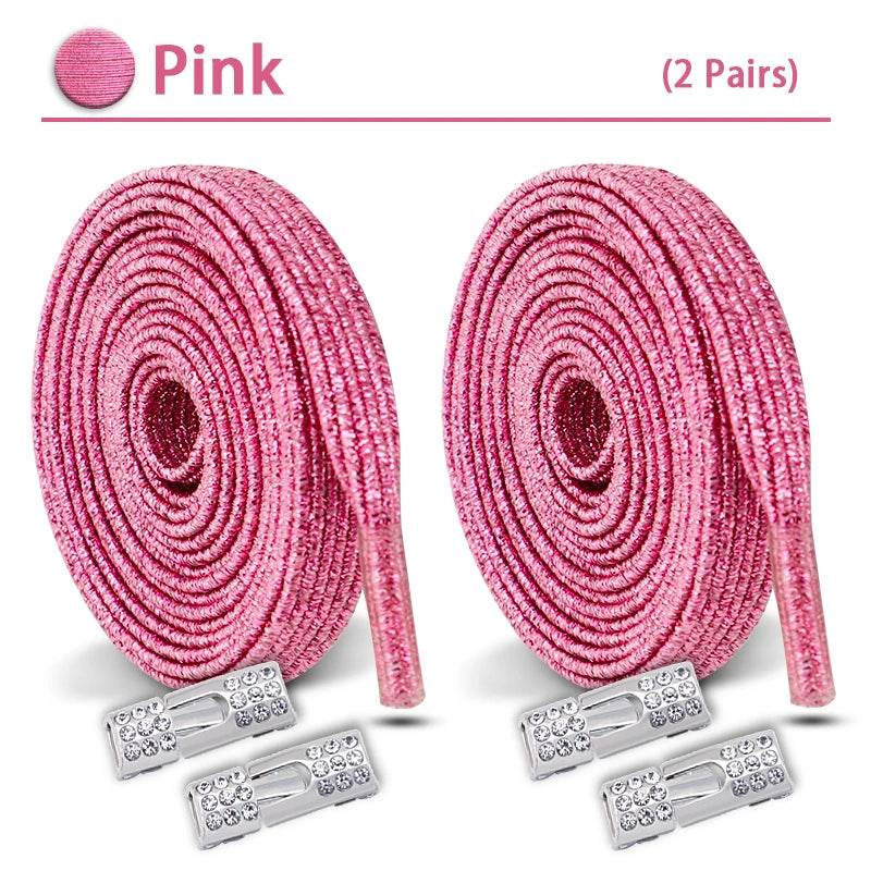Colorful Elastic Laces Sneakers No Tie Shoe laces Diamond Lock Glitter Shoelaces Without ties Shoe Accessorie 1Pair/2Pair